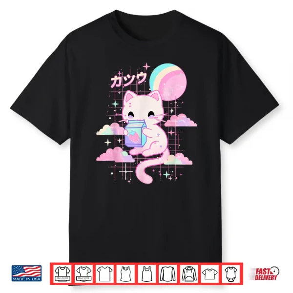 Cat Strawberry Milk Anime 90S Japanese Cat Japan Shirt