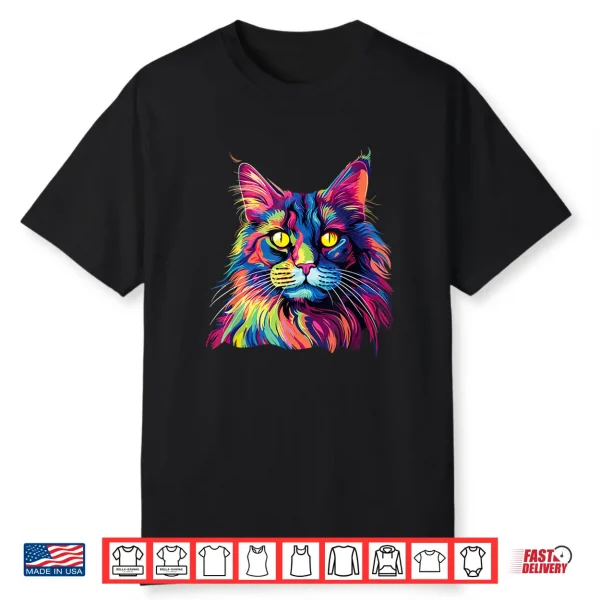Cat Watercolors Colorful Maine Coon Cats Shirt
