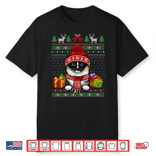 Cat Lovers Cute Ragdoll Cat Santa Hat Ugly Christmas Sweater Shirt