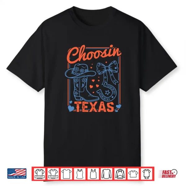 Choosin Texas Tees For Women Western Cowgirl Boot Bow Comfort Colors Crop Top