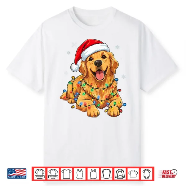 Christmas Dog Golden Retriever Lights Xmas Shirt