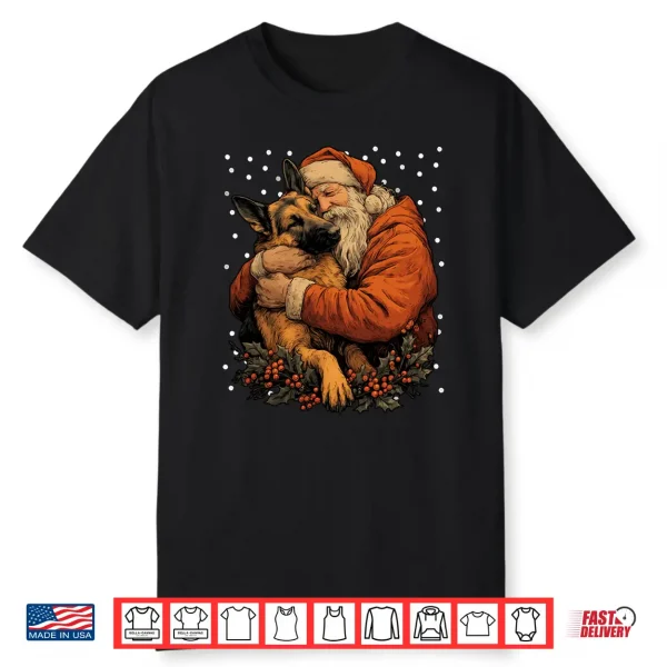 Christmas German Shepherd Dog With Santa Claus Winter Season Shirt