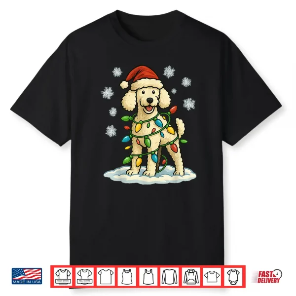 Christmas Lights Wrapped On Cute White Poodle Fun Dog Lover Shirt