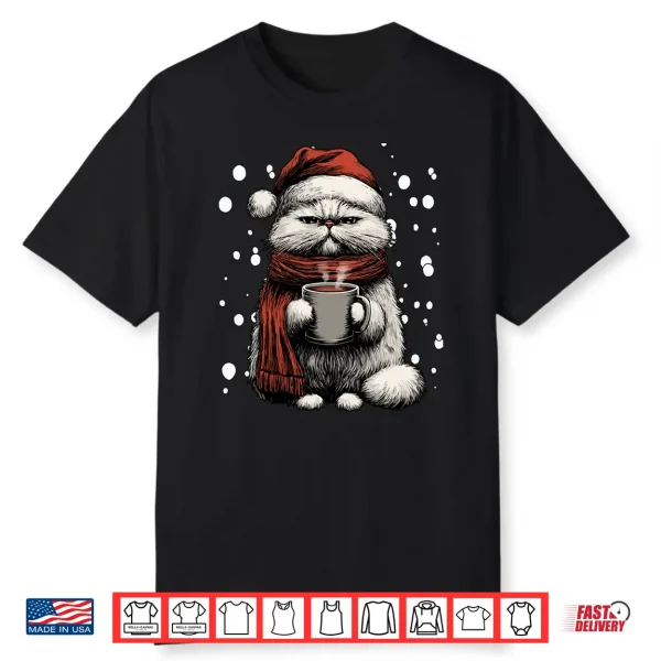 Christmas Persian Cat Santa Hat Coffee Lover Funny Winter Shirt