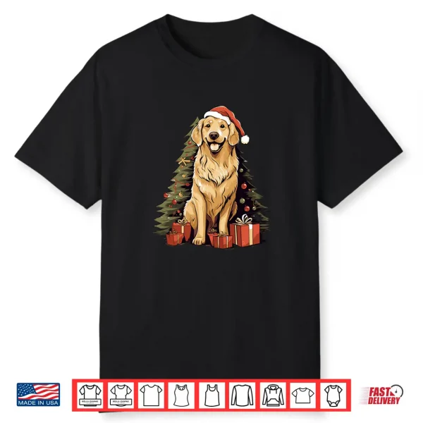 Christmas Tree And Funny Santa Golden Retriever Christmas Shirt