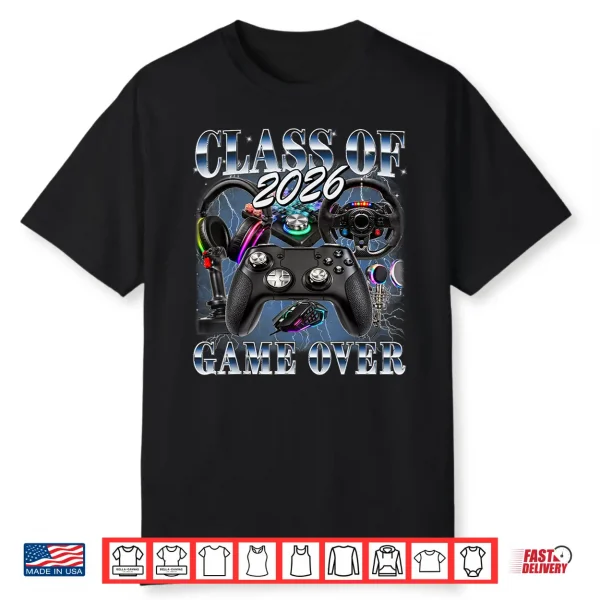 Class Of 2026 Game Over Graduate Nineties Style Senior Graduation Shirt