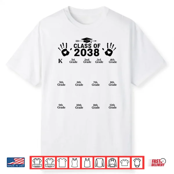 Class Of 2038 Grow With Me Handprint Kindergarten To 12Th Shirt
