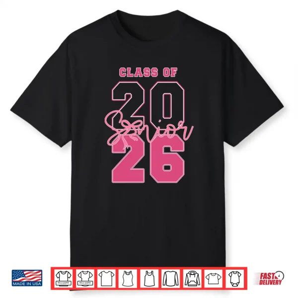 Class Of 2026 Senior 2026 Graduation Coquette Pink Bow Girls Shirt