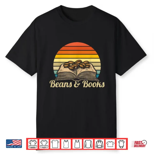Coffee Beans & Books Retro Bookworm Librarian Shirt