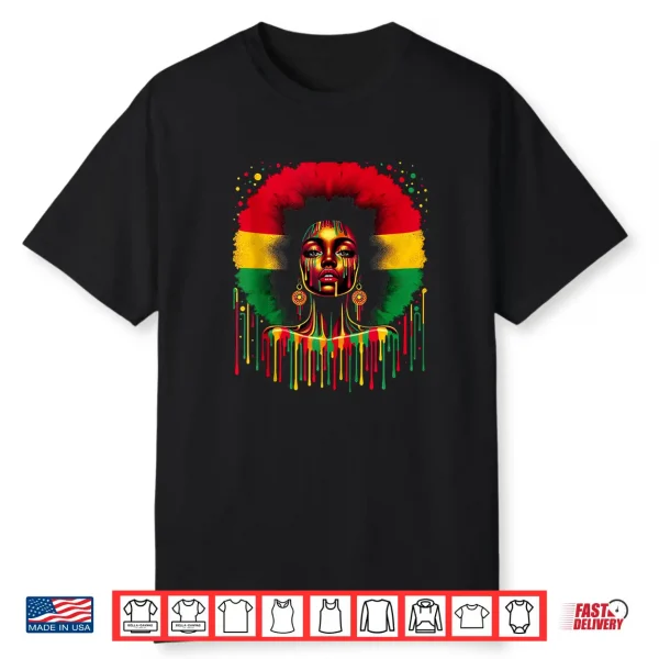 Colorful Art Black Queen Afro Melanin Dripping Juneteenth Shirt