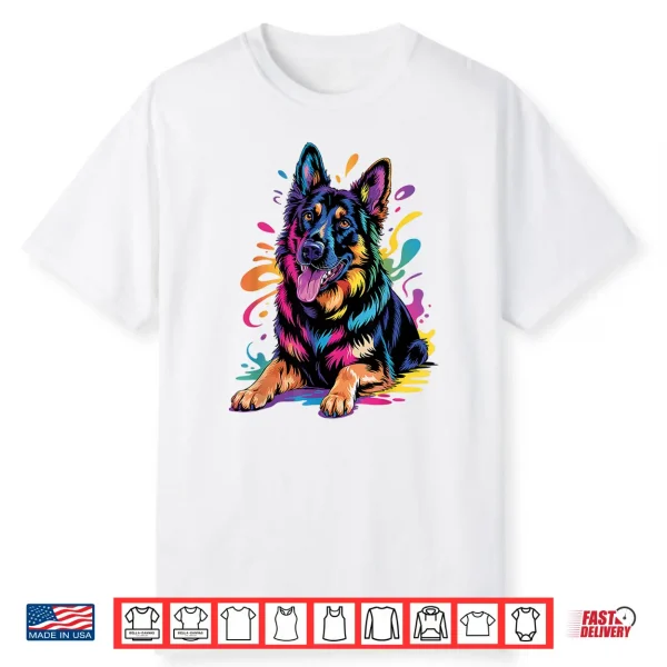Colorful Black German Shepherd Portrait Pop Art Dog Mom Dad Shirt