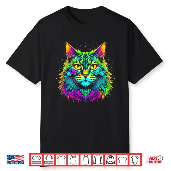 Colorful Bright Maine Coon Cat Vibrant Psychedelic Cat Art Men Women Kids Shirt