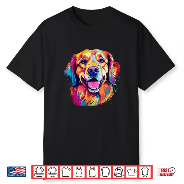 Colorful Golden Retriever With Big Eyes Portrait Pop Art Shirt