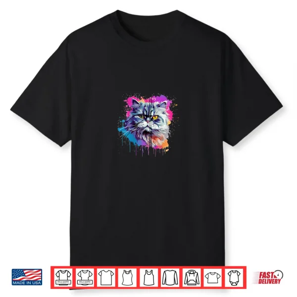 Colorful Persian Cat Face Splash Art Shirt