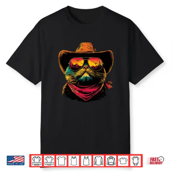 Colorful Persian Cat With Sunglasses Cowboy Sunset Western Shirt