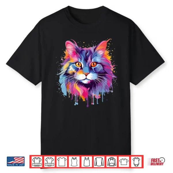 Colorful Splash Art Maine Coon Cat Face Shirt