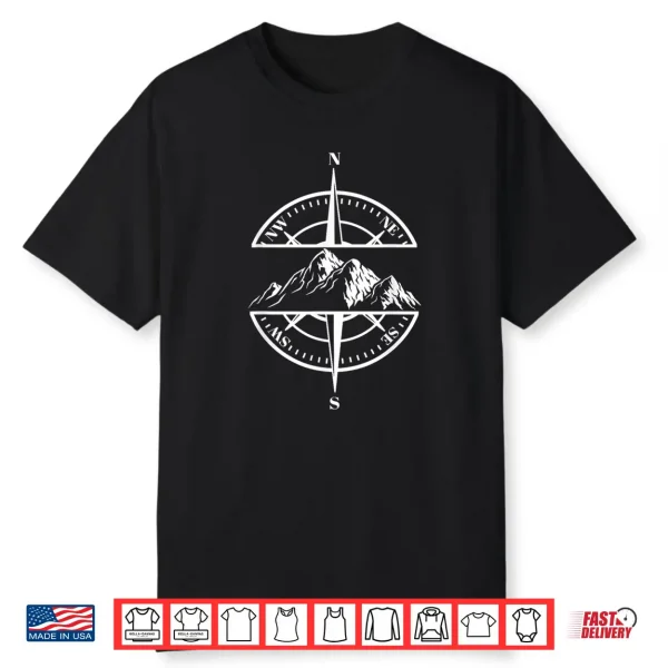 Compass Rose Mountain Scene Hiking Backpacking Nature Lover Shirt