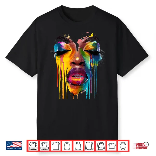 Cool African Woman Afro Color Painted Face Juneteenth Shirt