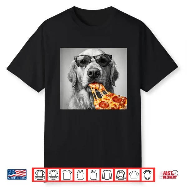 Cool Golden Retriever Eating Pizza Sunglasses Dog Shirt
