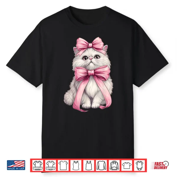 Coquette Bow Persian Cat Mom Cute Pink Mothers Day Mom Girl Shirt