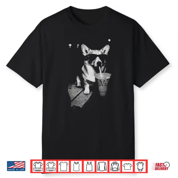 Corgi Drinking Iced Coffee Funny Corgi Dog Coffee Vintage Shirt