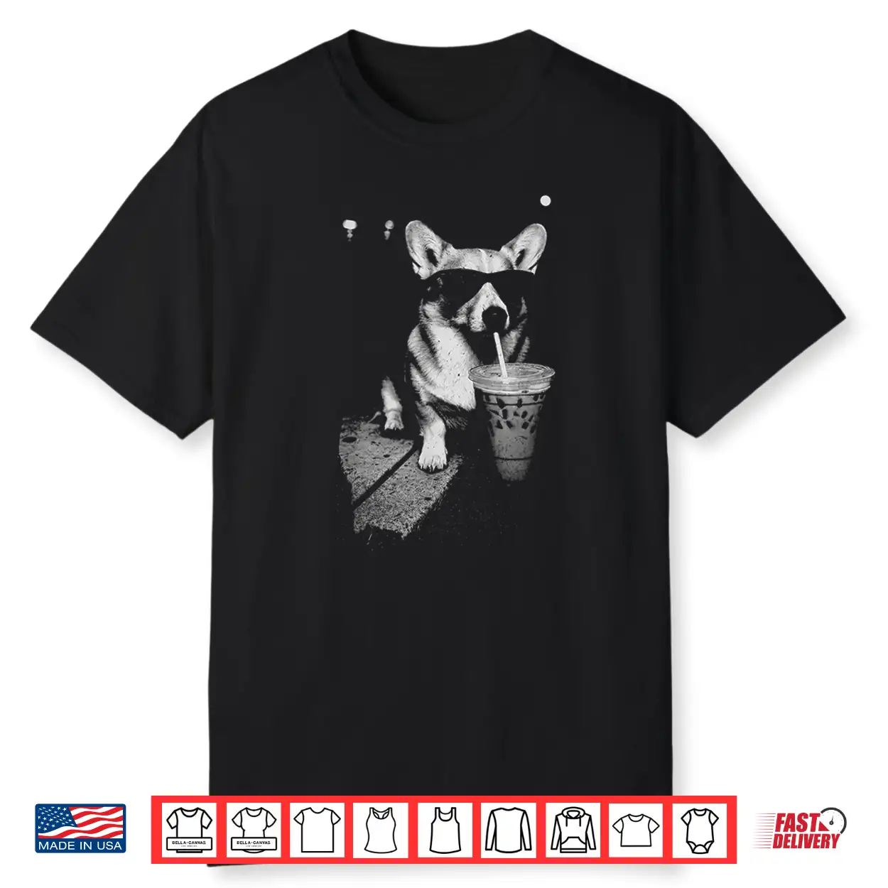 Corgi Drinking Iced Coffee Funny Corgi Dog Coffee Vintage Shirt
