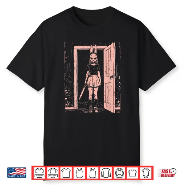 Creepy Girl Bunny Mask Slasher Pastel Goth Anime Horror Shirt