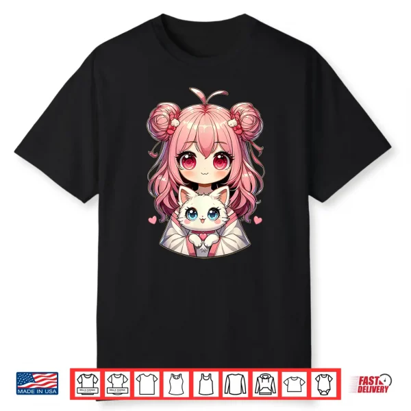 Cute Anime Cats Lover Kawaii Manga Otaku Anime Girl Pink Shirt