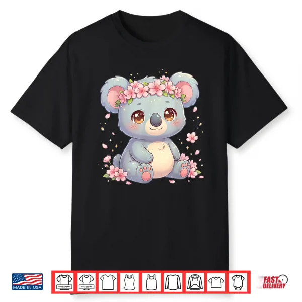 Cute Anime Koala With Cherry Blossoms Flower Kids Girls Boys Shirt