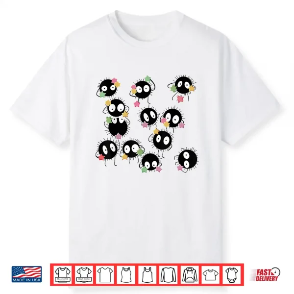 Cute Anime Soot Man Ball With Colourful Sugar Stars Shirt