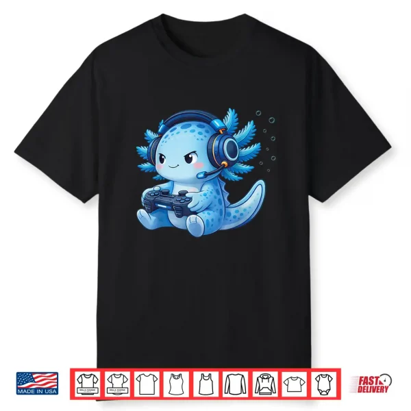 Cute Axolotl Video Games Anime Funny Gaming Gamer Boys Kids Shirt