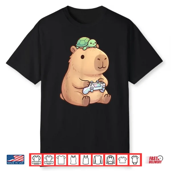 Cute Capybara Anime Gamer Turtle Funny Graphic Kawaii Shirt