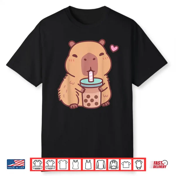 Cute Capybara Kawaii Anime Drinking Bubble Tea Lover Girls Shirt