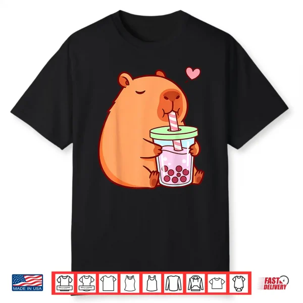 Cute Capybara Kawaii Anime Girls Drinking Boba Tea Lover Shirt