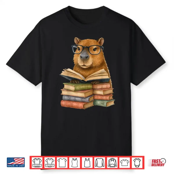 Cute Capybara Reading Books Funny Animal Capybara Bookworms Shirt