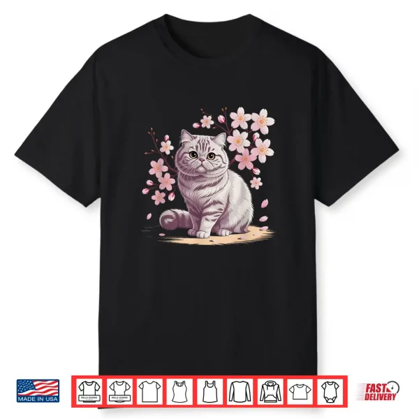 Cute Exotic Shorthair Cat With Cherry Blossoms Cat Shirt