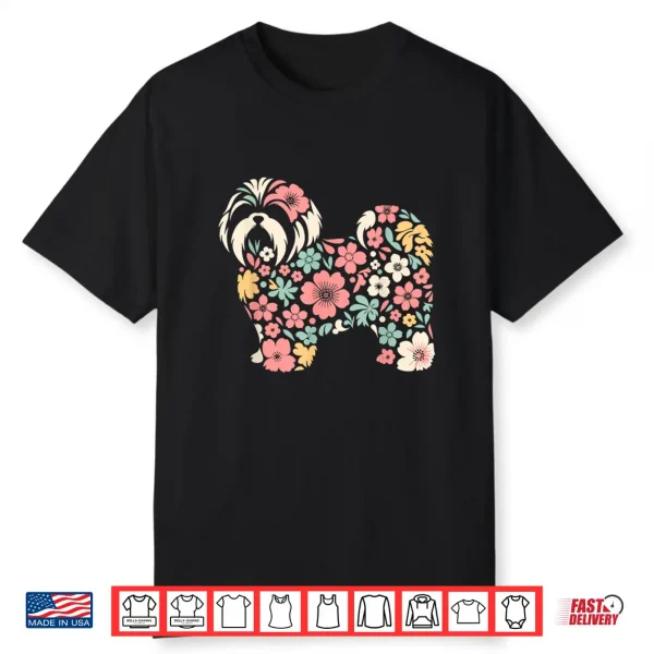 Cute Floral Flower Shih Tzu Mom Grandma Womens Mothers Day Shirt