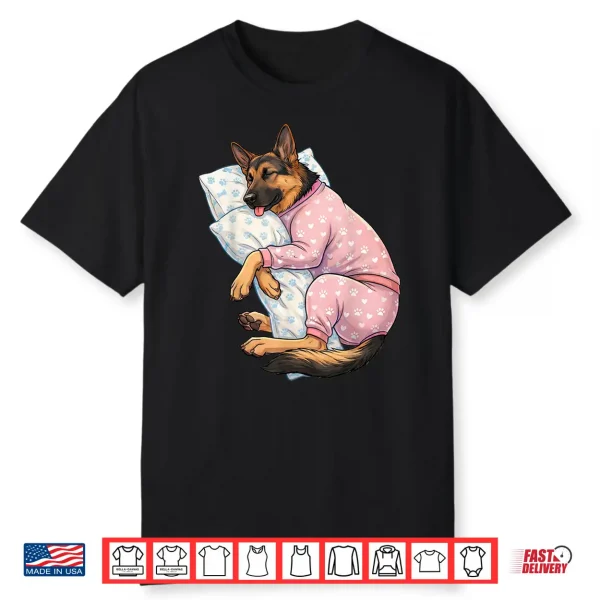 Cute German Shepherd Dog Sleeping In Pajamas Bedtime Art Shirt