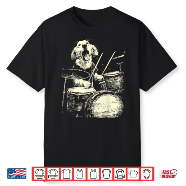 Cute Golden Retriever Playing Drums Music Dog Drummer Shirt