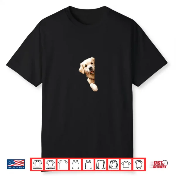 Cute Golden Retriever Puppy Peeking Around Corner Dog Lover Shirt