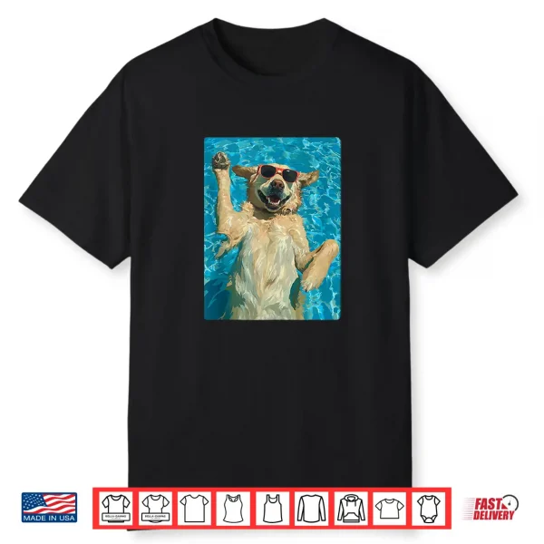 Cute Golden Retriever In Sunglasses Cool Dog Swimming Summer Shirt