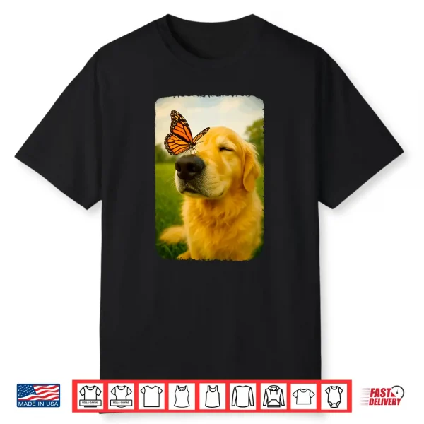 Cute Golden Retriever With Butterfly On Nose Dog Lover Shirt