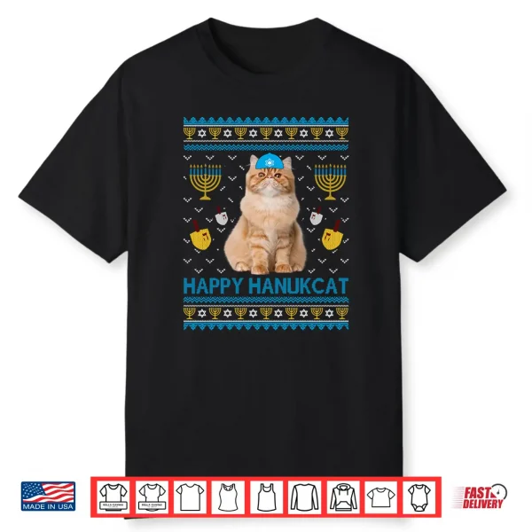 Cute Happy Hanukcat Jewish Persian Cat Ugly Hanukkah Sweater Shirt