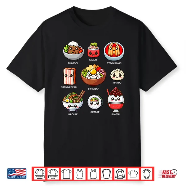 Cute Kawaii Korean Food Bulgogi Mandu Bibimbap Lover Shirt