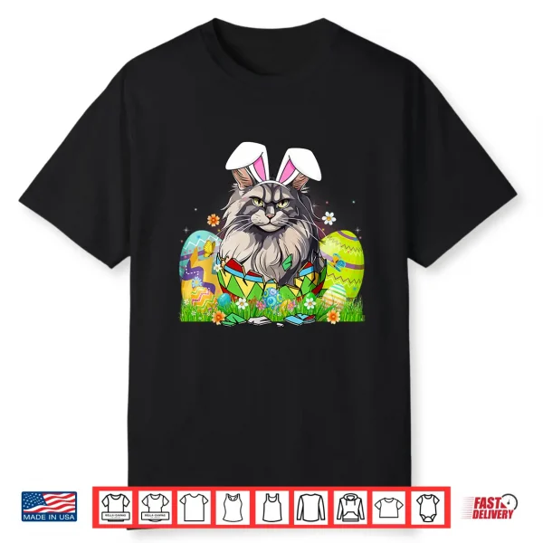 Cute Maine Coon Cat & Bunny Ears In Easter Egg Easter Day Shirt