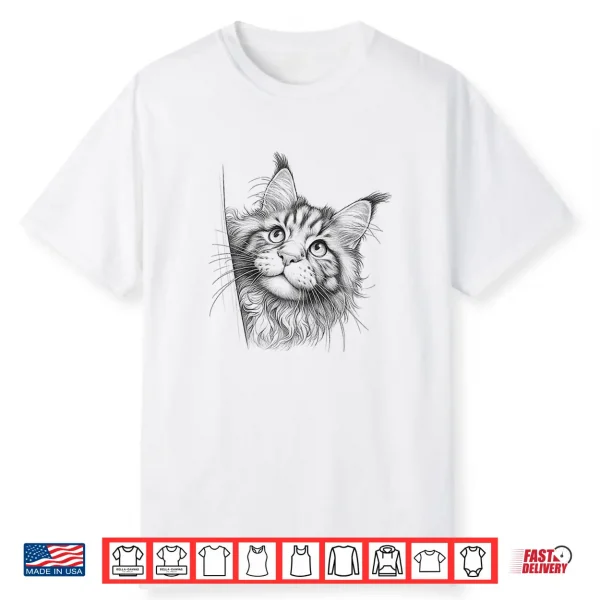 Cute Maine Coon Cat Peeking Professional Graphic Shirt