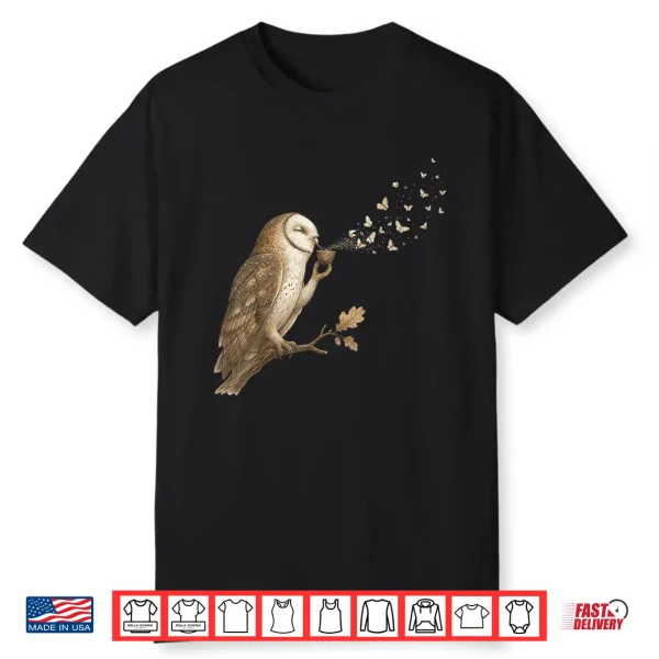 Cute Owl Blowing Butterflies Nature Art Vintage Kids Women Shirt
