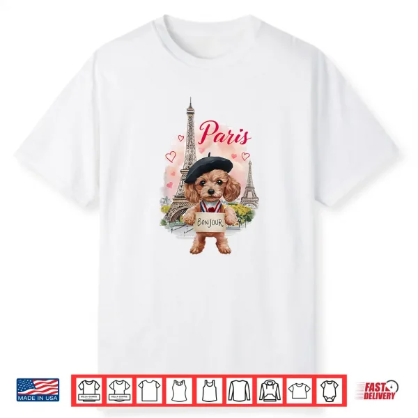 Cute Parisian Poodle With Eiffel Tower Bonjour French Boys Shirt