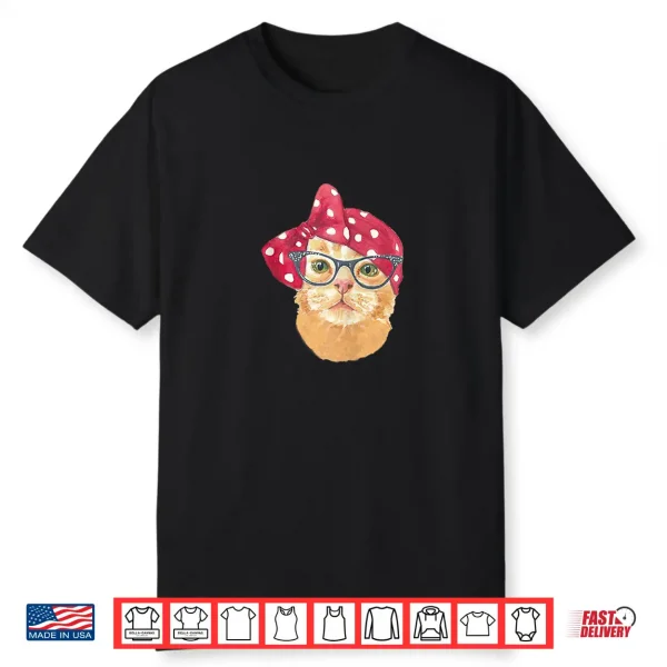 Cute Persian Orange Cat With Eyes Glasses & Bow On Right Ear Shirt