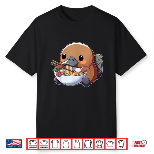 Cute Platypus Ramen Anime Kawaii Japanese Eating Noodle Kids Shirt